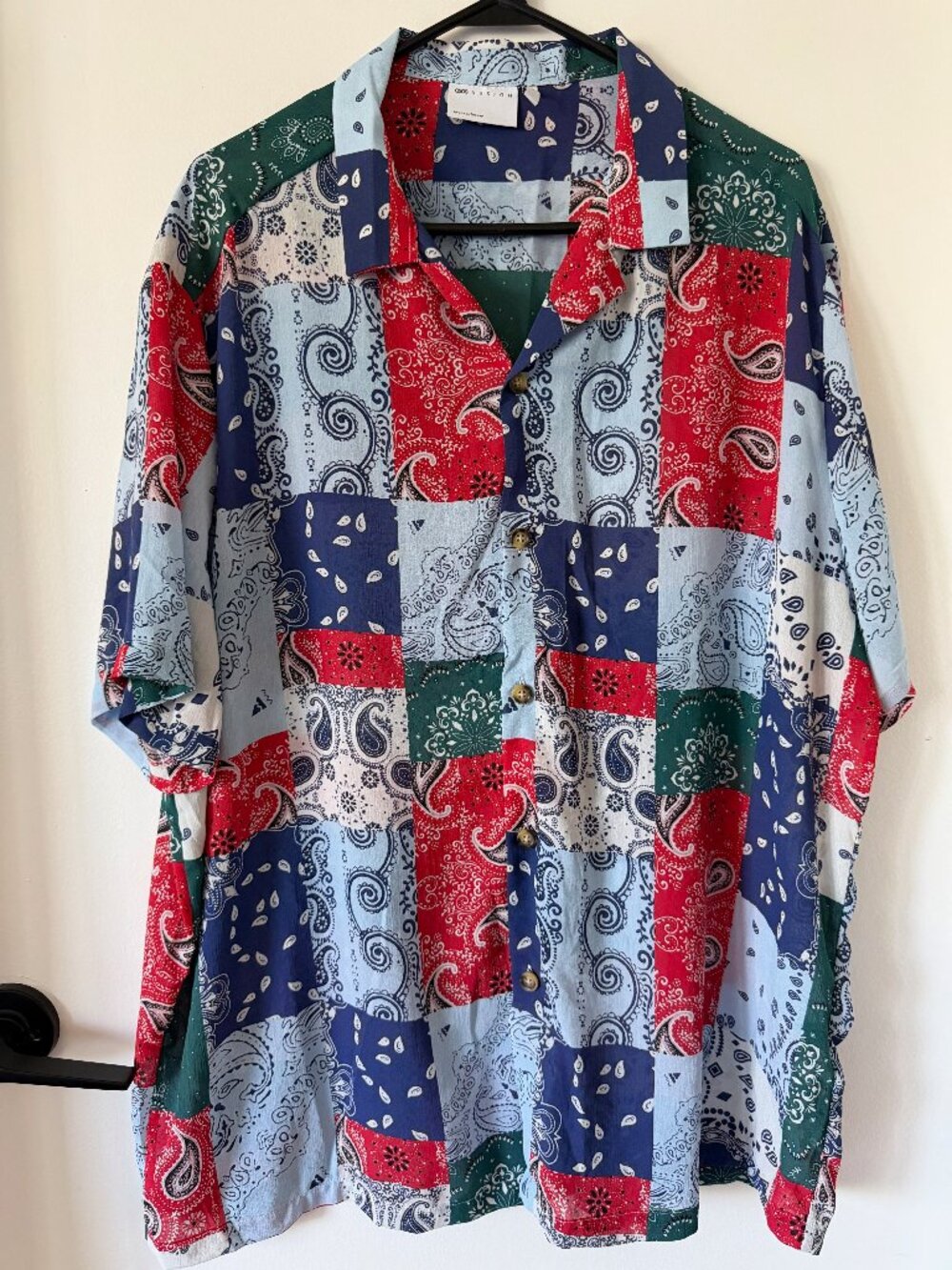 ASOS DESIGN Patchwork Bandana Print Camp Shirt Oversized Button Up XL